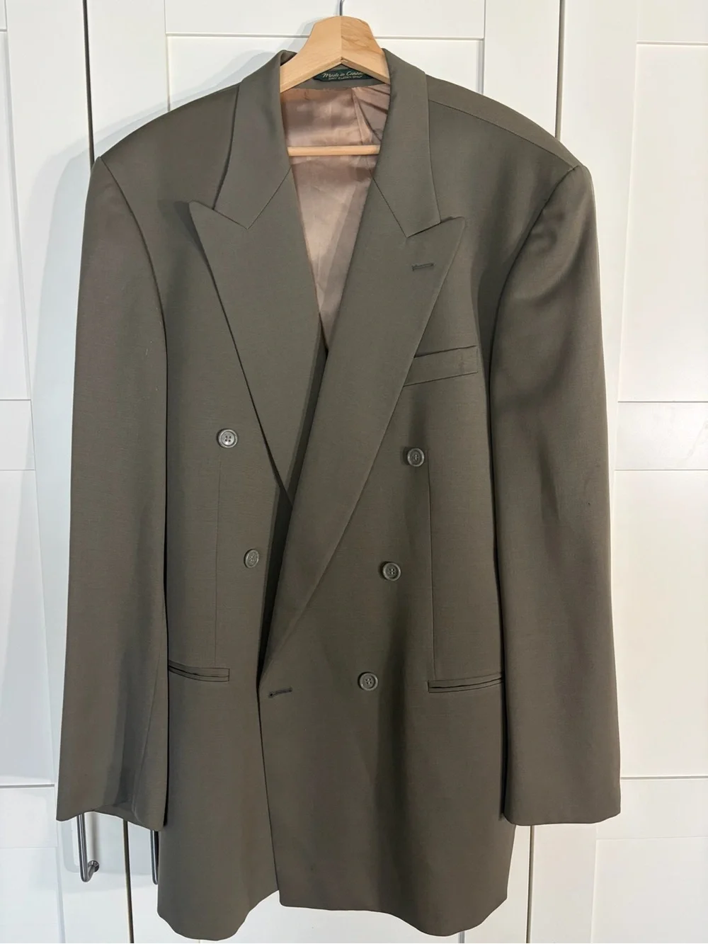 Double-Breasted Blazer in Olive Green W